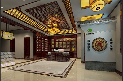 潘集古朴典雅的中式茶叶店大堂设计效果图